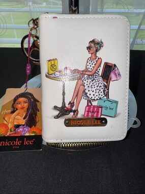 Nicole Lee White Polka-Dot Fashion Illustration Zip Wallet